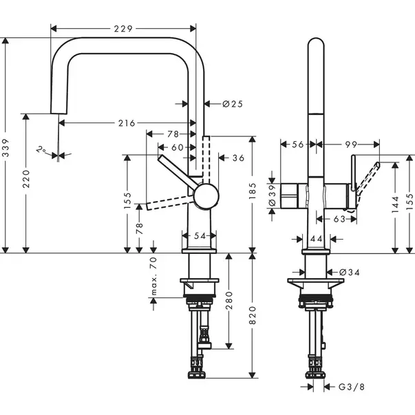 Baterie bucatarie monocomanda Hansgrohe Talis M54 U 220 cu 1 jet [2]