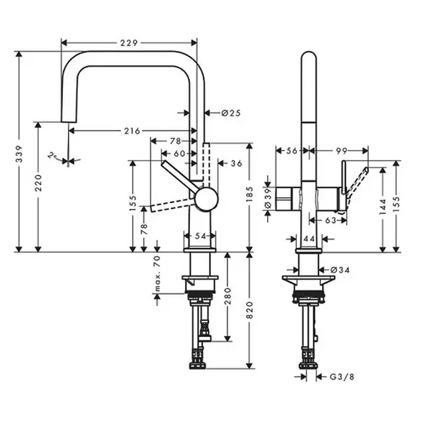 Baterie bucatarie monocomanda negru mat Hansgrohe Talis M54 U 220 cu 1 jet [2]