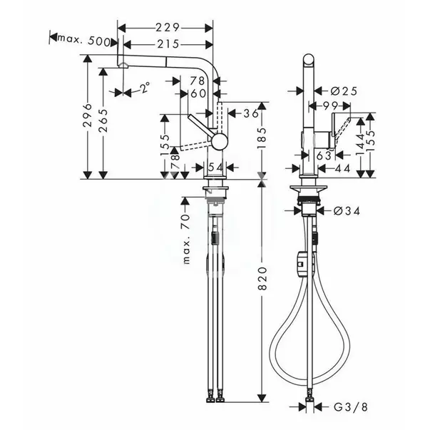 Baterie bucatarie cu dus extractibil gri periat Hansgrohe Talis M54 270 cu 1 jet 72808340 [2]