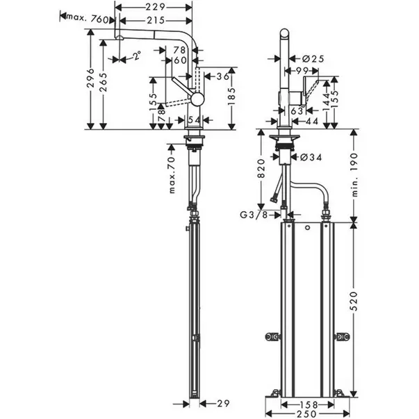 Baterie bucatarie cu dus extractibil crom periat Hansgrohe Talis M54 270 cu 1 jet 72809800 [2]