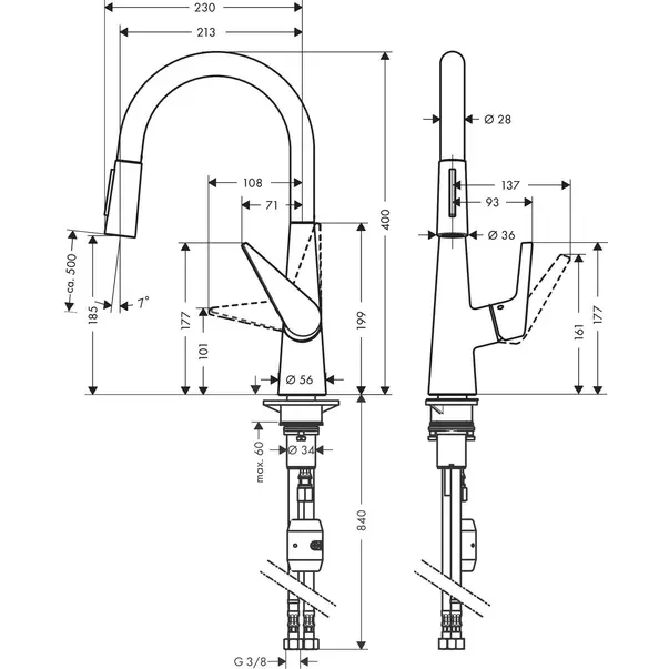 Baterie bucatarie cu dus extractibil crom periat Hansgrohe Talis M51 200 cu 2 jeturi [2]