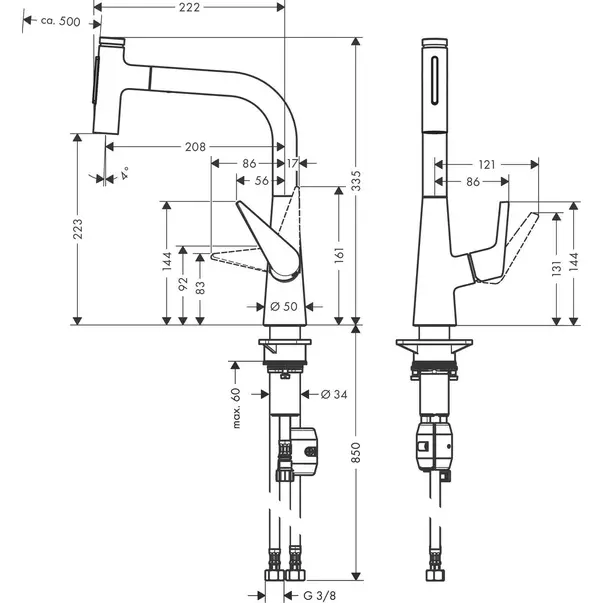 Baterie bucatarie cu dus extractibil crom periat Hansgrohe Talis M51 220 cu 2 jeturi [2]