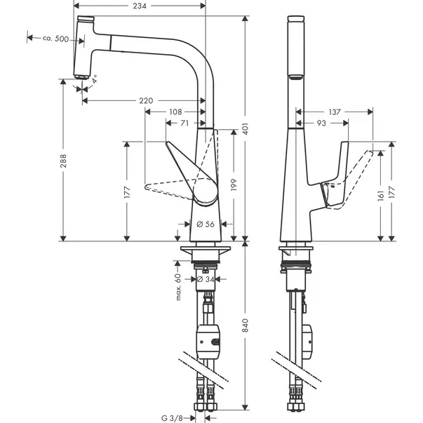 Baterie bucatarie cu dus extractibil Hansgrohe Talis M51 300 Eco cu 2 jeturi [2]