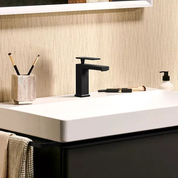 Baterii baie - Baterie lavoar Hansgrohe Tecturis E monocomanda negru mat