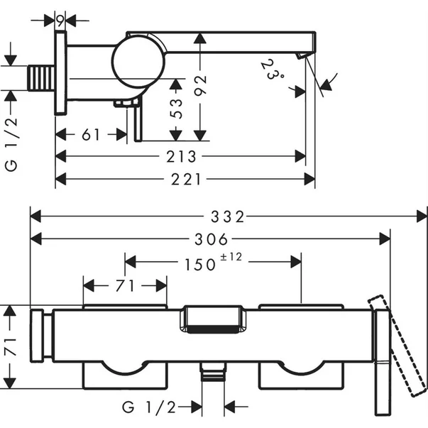 Baterie cada - dus negru mat Hansgrohe Tecturis E [3]