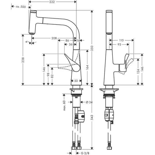 Baterie bucatarie cu dus extractibil crom periat Hansgrohe Metris M71 sBox 240 cu 1 jet [2]