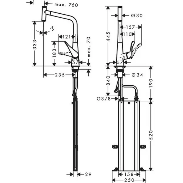 Baterie bucatarie cu dus extractibil Hansgrohe Metris M71 320 Eco sBox cu 1 jet 73807000 [2]