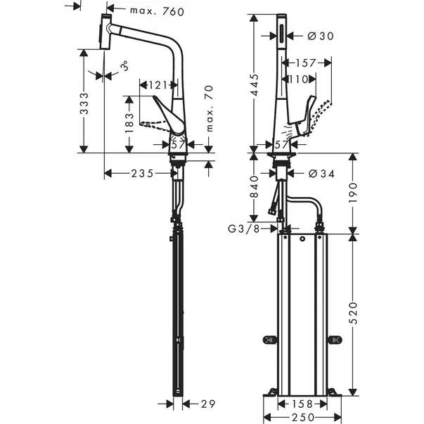 Baterie bucatarie cu dus extractibil Hansgrohe Talis M54 210 cu 1 jet [2]