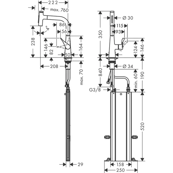 Baterie bucatarie cu dus extractibil Hansgrohe Metris M71 240 cu 2 jeturi 73817000 [2]
