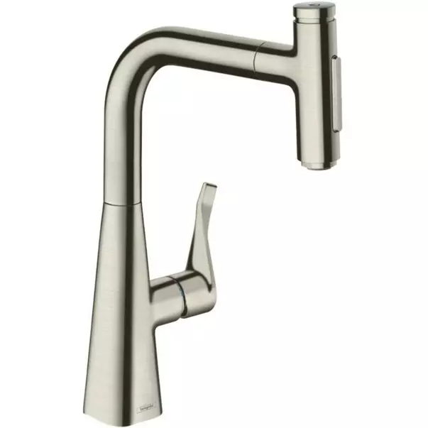 Baterii cu dus extractabil - Baterie bucatarie cu dus extractibil crom periat Hansgrohe Metris M71 240 cu 2 jeturi 73817800