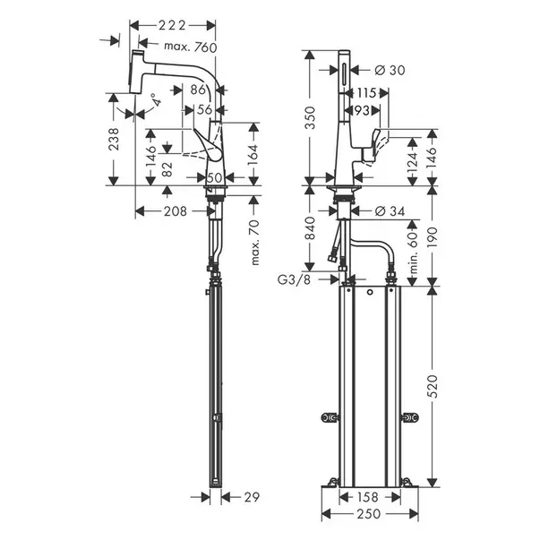 Baterie bucatarie cu dus extractibil crom periat Hansgrohe Metris M71 240 cu 2 jeturi 73817800 [2]