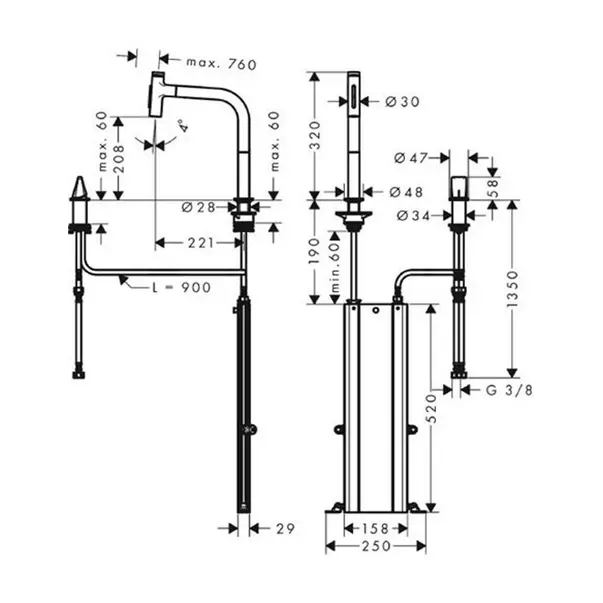 Baterie bucatarie cu dus extractibil gri periat Hansgrohe Metris M71 200 sBox cu 2 jeturi [2]