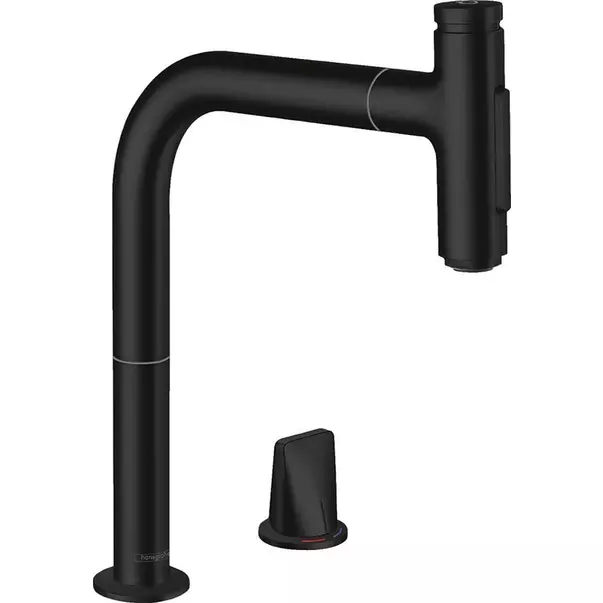 Baterii cu dus extractabil - Baterie bucatarie cu dus extractibil negru mat Hansgrohe Metris M71 200 sBox cu 2 jeturi