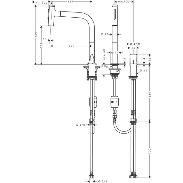 Baterie bucatarie cu dus extractibil Hansgrohe Metris M71 200 cu 2 jeturi 73818000 [2]