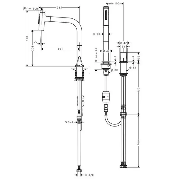 Baterie bucatarie cu dus extractibil crom periat Hansgrohe Metris M71 200 cu 2 jeturi 73819800 [2]