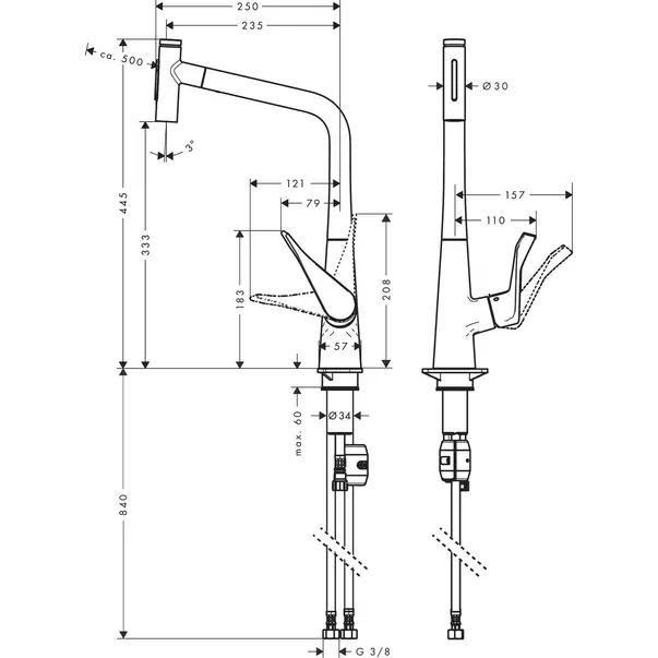 Baterie bucatarie cu dus extractibil Hansgrohe Metris M71 320 cu 2 jeturi 73820000 [2]
