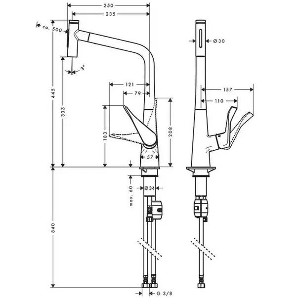 Baterie bucatarie cu dus extractibil crom periat Hansgrohe Metris M71 320 cu 2 jeturi [2]