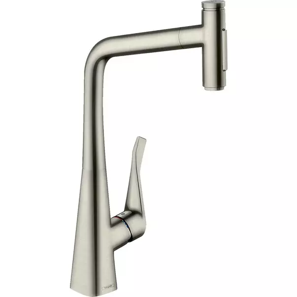 Baterii cu dus extractabil - Baterie bucatarie cu dus extractibil crom periat Hansgrohe Metris M71 240 cu 2 jeturi 73822800
