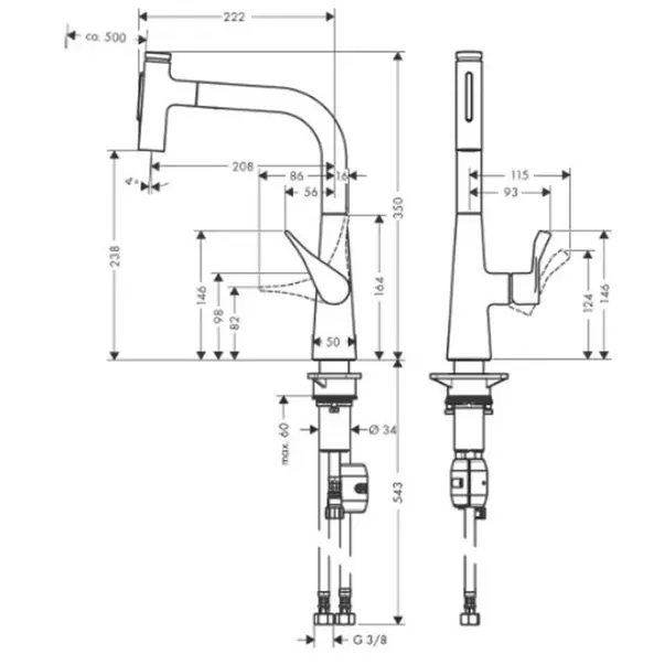 Baterie bucatarie cu dus extractibil crom periat Hansgrohe Metris M71 240 cu 2 jeturi 73822800 [2]