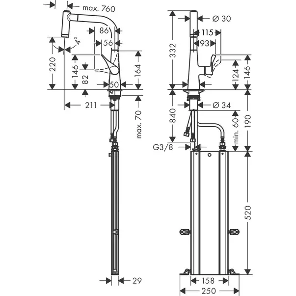 Baterie bucatarie cu dus extractibil Hansgrohe Metris M71 220 Eco cu 2 jeturi 73823000 [2]