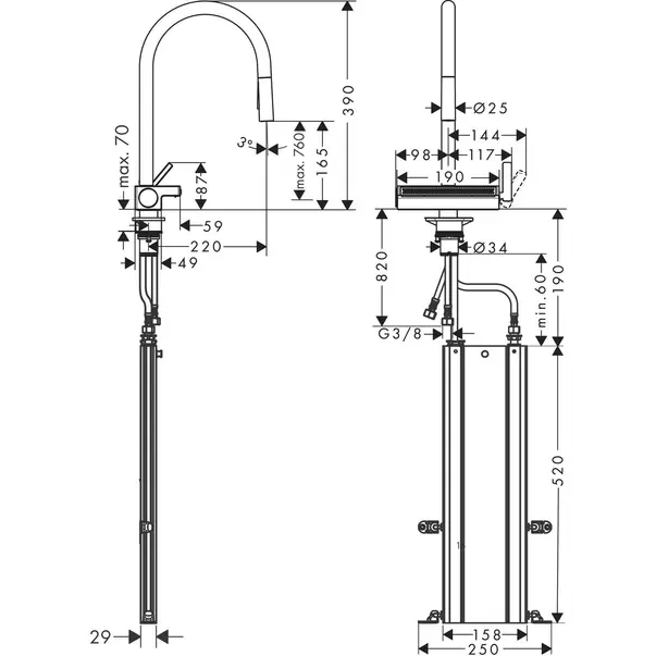 Baterie bucatarie cu dus extractibil crom periat Hansgrohe Aquno Select M81 170 cu 3 jeturi 73831800 [2]
