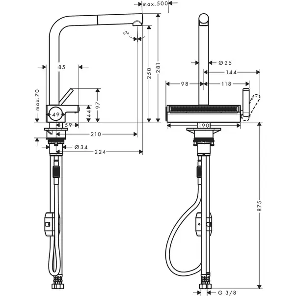 Baterie bucatarie cu dus extractibil negru mat Hansgrohe Aquno Select M81 250 cu 2 jeturi [2]