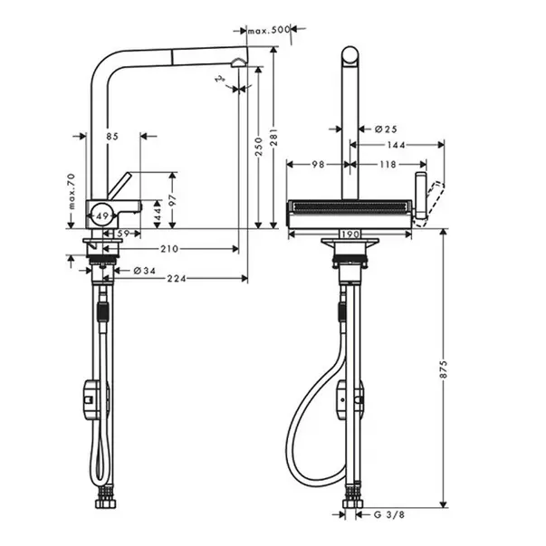 Baterie bucatarie cu dus extractibil crom periat Hansgrohe Aquno Select M81 250 cu 2 jeturi [2]