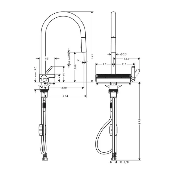 Baterie bucatarie cu dus extractibil 3 jeturi Hansgrohe Aquno Select M81 170 negru mat [2]