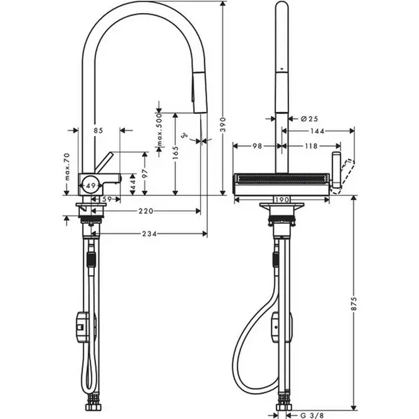 Baterie bucatarie cu dus extractibil crom periat Hansgrohe Aquno Select M81 170 cu 3 jeturi 73837800 [2]
