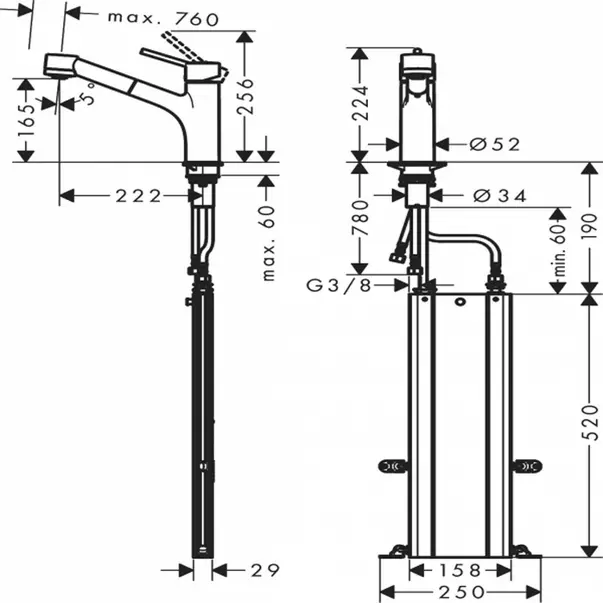 Baterie bucatarie cu dus extractibil crom periat Hansgrohe Talis M52 170 sBox cu 2 jeturi [2]