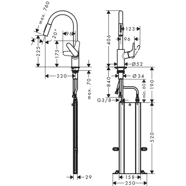 Baterie bucatarie cu dus extractibil crom periat Hansgrohe Focus M41 240 cu 2 jeturi [2]