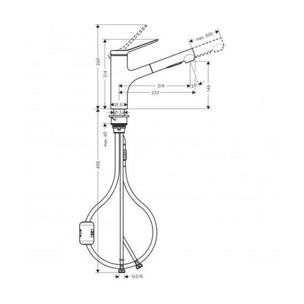 Baterie bucatarie cu dus extractibil Hansgrohe Zesis M33 negru mat 2 tipuri de jet [2]