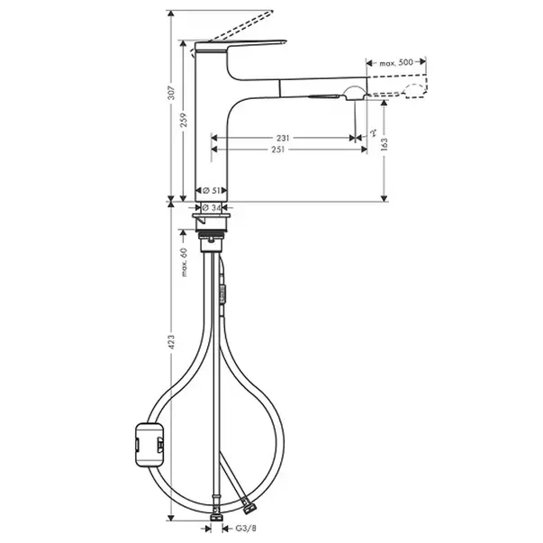 Baterie bucatarie cu dus extractibil crom periat Hansgrohe Zesis M33 160 cu 2 jeturi [2]