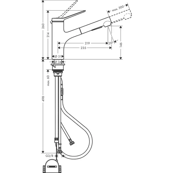 Baterie bucatarie cu dus extractibil crom periat Hansgrohe Zesis M33 150 sBox lite cu 2 jeturi [2]