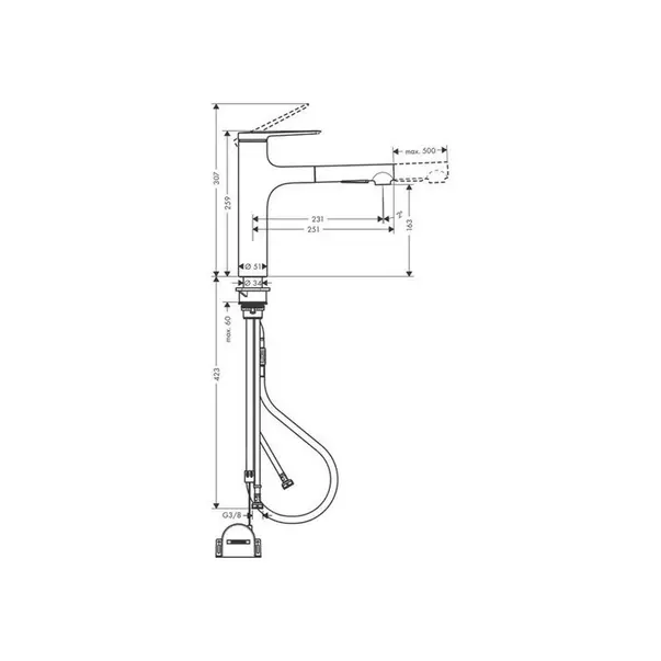 Baterie bucatarie cu dus extractibil crom periat Hansgrohe Zesis M33 160 sBox lite cu 2 jeturi [2]