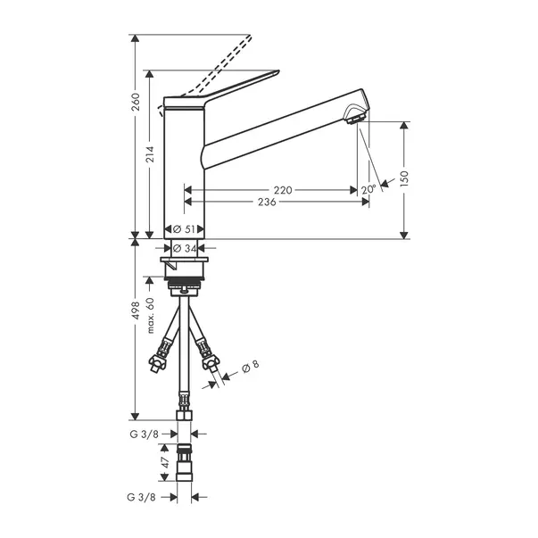 Baterie bucatarie Hansgrohe Zesis M33 150 crom lucios pentru presiune scazuta [3]