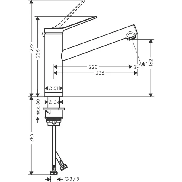 Baterie bucatarie monocomanda negru mat Hansgrohe Zesis M33 150 cu 1 jet [2]