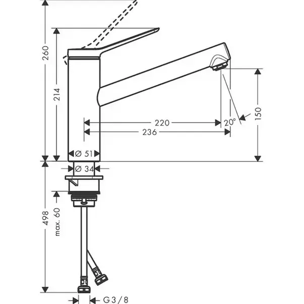 Baterie bucatarie monocomanda crom periat Hansgrohe Zesis M33 150 cu 1 jet presiune joasă apa caldă [2]
