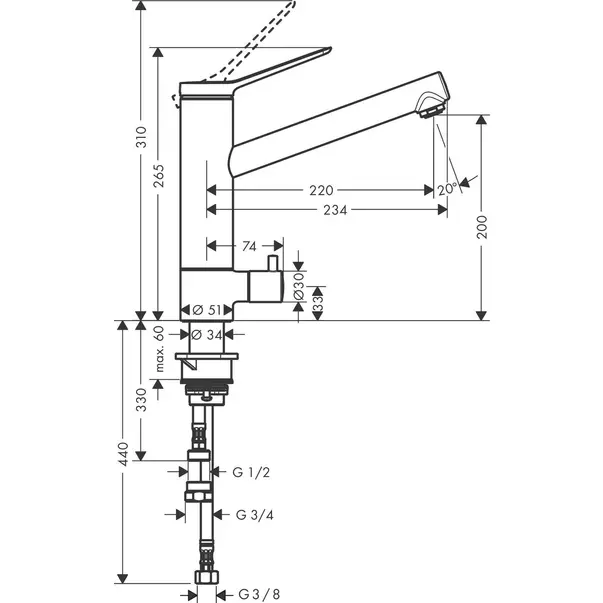 Baterie bucatarie monocomanda Hansgrohe Zesis M33 200 cu 1 jet [2]