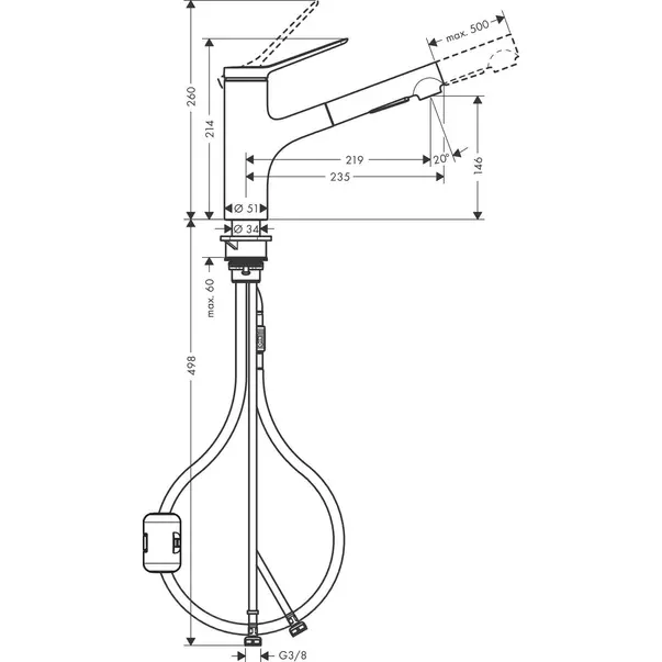 Baterie bucatarie cu dus extractibil crom periat Hansgrohe Zesis M33 150 cu 2 jeturi [2]
