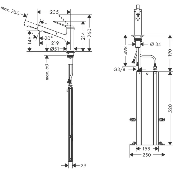 Baterie bucatarie cu dus extractibil crom periat Hansgrohe Zesis M33 150 sBox cu 2 jeturi [2]