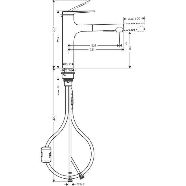 Baterie bucatarie cu dus extractibil crom periat Hansgrohe Zesis M33 160 cu 2 jeturi [2]