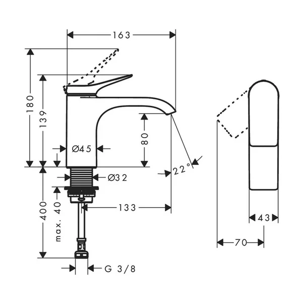 Baterie lavoar Hansgrohe Vivenis 80 pentru apa rece crom lucios [2]