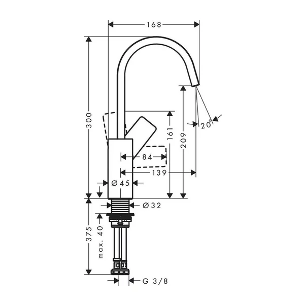 Baterie lavoar Hansgrohe Vivenis 210 cu pipa pivotanta crom lucios [3]