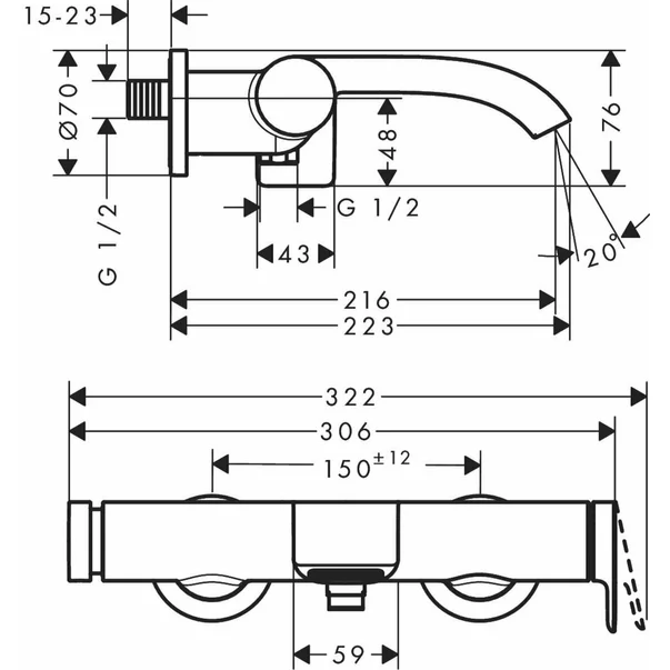 Baterie cada alb mat Hansgrohe Vivenis [2]