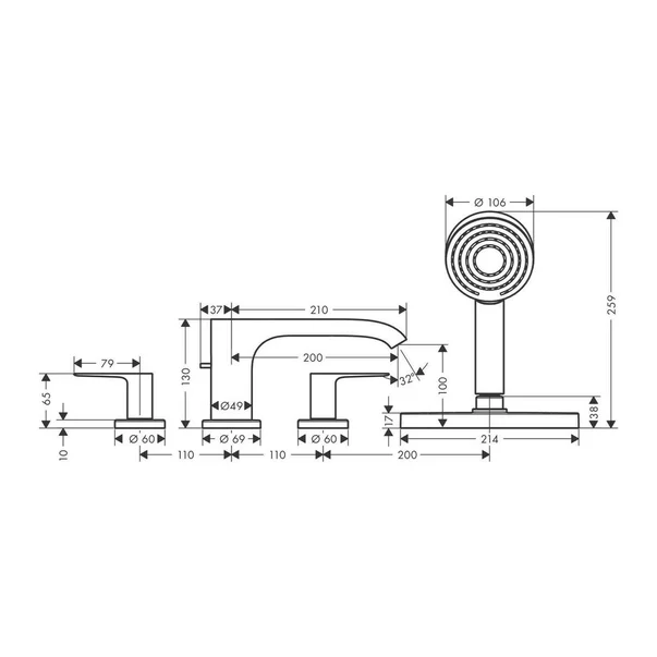 Baterie cada - dus Hansgrohe Vivenis cu 4 elemente si sBox crom lucios [3]