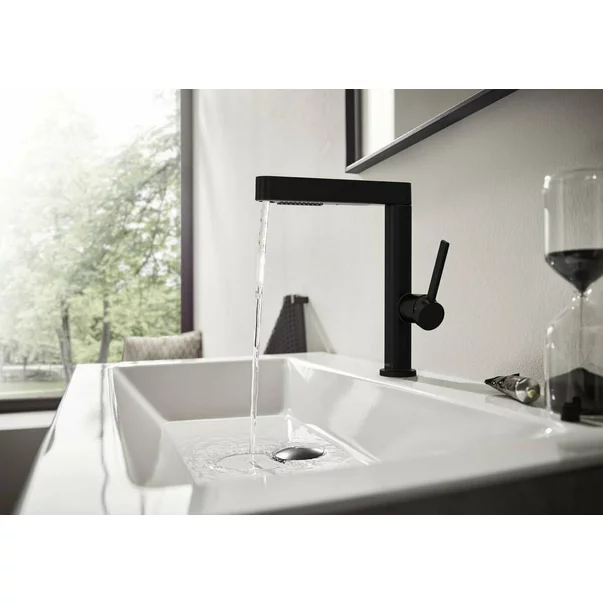 Baterie lavoar Hansgrohe Finoris 230 cu dus extractibil, 2 jeturi si ventil Push-Open negru mat [2]
