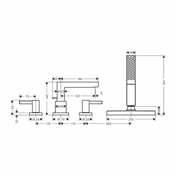 Baterie cada - dus Hansgrohe Finoris cu 4 elemente sBox crom [2]