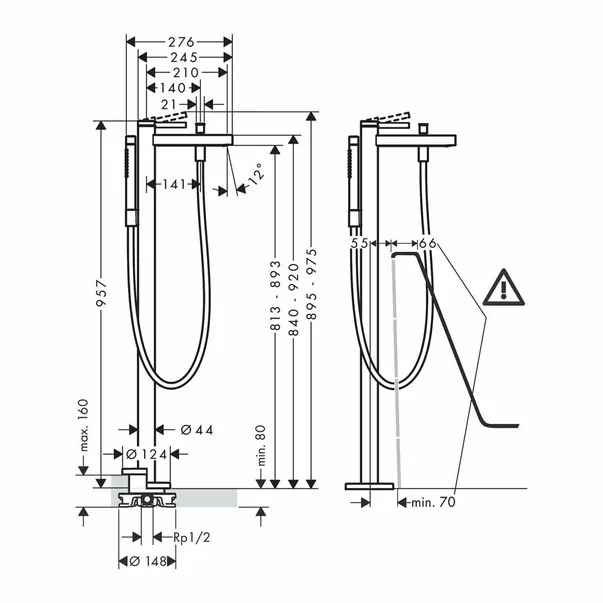 Baterie cada - dus freestanding Hansgrohe Finoris crom monocomanda [2]