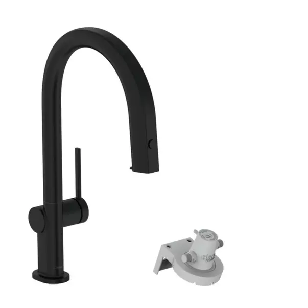 Baterii cu dus extractabil - Baterie bucatarie cu dus extractibil si filtru de apa negru mat Hansgrohe Aquittura Select M91 210 cu 1 jet